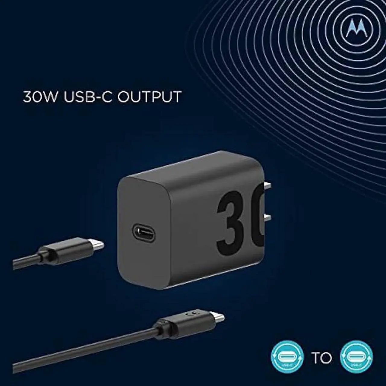 Alt view image 2 of 7 - Motorola TurboPower 30 USB-C Charger with 1m USB-C to USB-C Cable for Motorola Edge (2021/2022), Edge 5G UW, Edge+ (2022/2023), Edge Plus 5G UW (2022), Razr+ (2023), ThinkPhone by Motorola