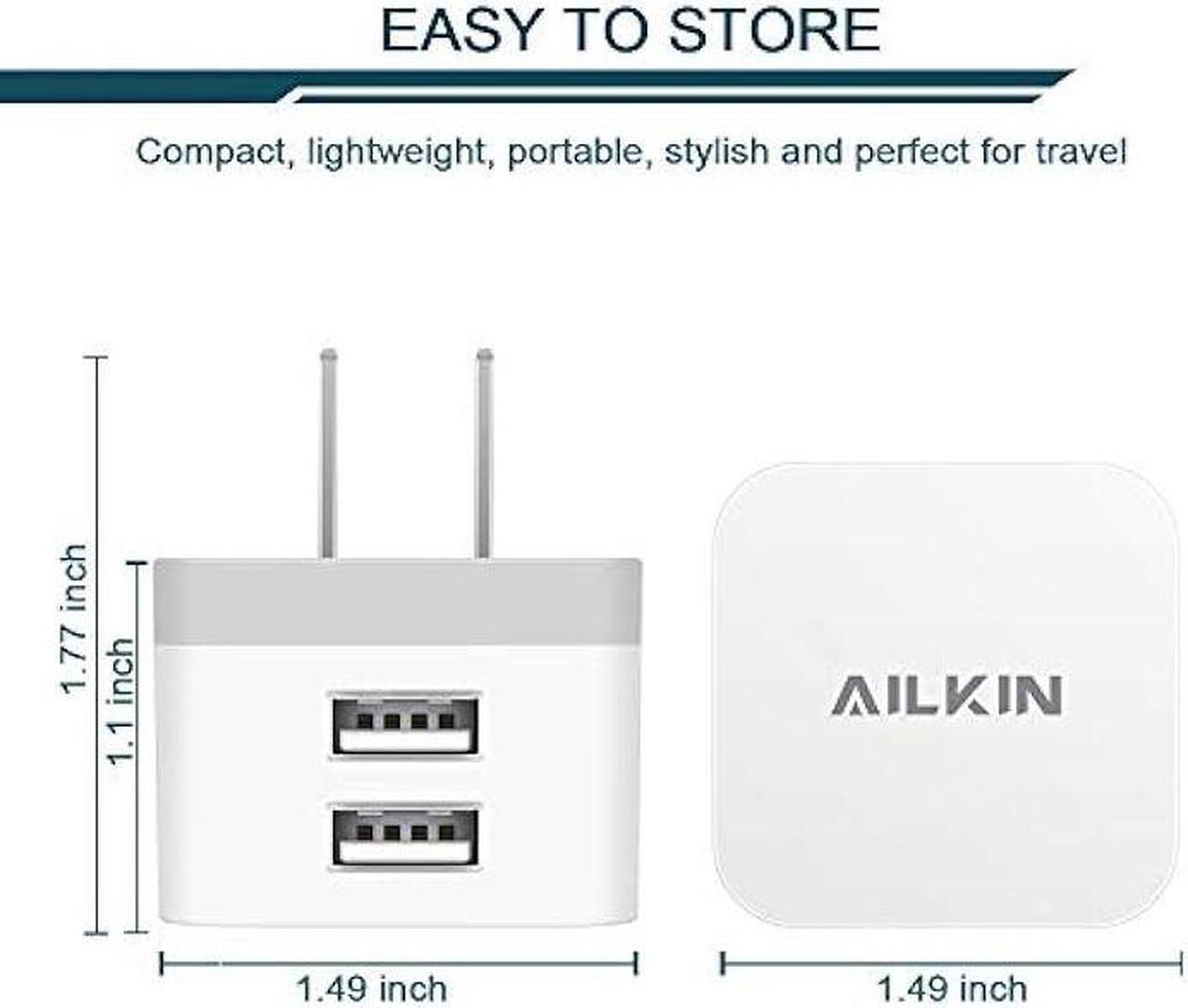 Alt view image 2 of 7 - 2Pack USB Wall Charger Plug, AILKIN 2.4A Dual Port USB Adapter Power Cube Fast Charging Station Box Base for iPhone 15 14 13 12 Pro Max SE 11 XR XS X/8, Samsung, Phones USB Charge Block-White Brick