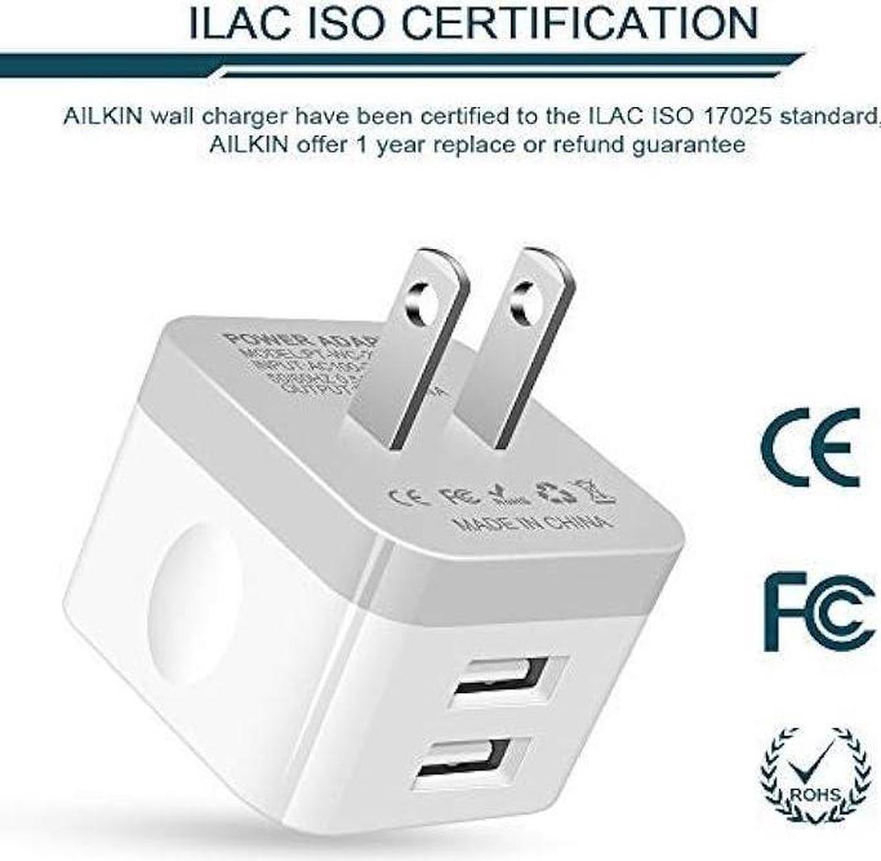 Alt view image 3 of 7 - 2Pack USB Wall Charger Plug, AILKIN 2.4A Dual Port USB Adapter Power Cube Fast Charging Station Box Base for iPhone 15 14 13 12 Pro Max SE 11 XR XS X/8, Samsung, Phones USB Charge Block-White Brick