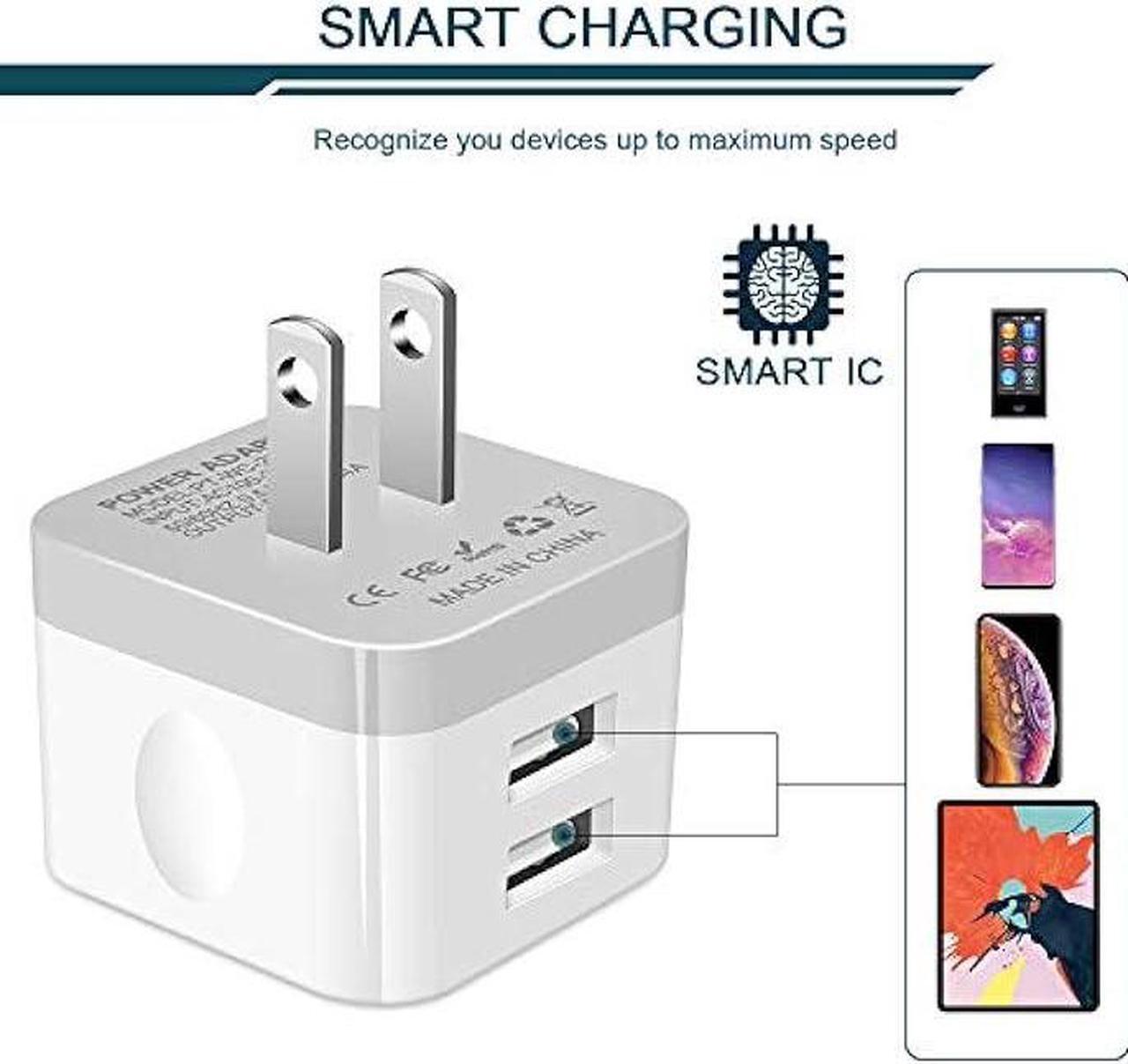 Alt view image 4 of 7 - 2Pack USB Wall Charger Plug, AILKIN 2.4A Dual Port USB Adapter Power Cube Fast Charging Station Box Base for iPhone 15 14 13 12 Pro Max SE 11 XR XS X/8, Samsung, Phones USB Charge Block-White Brick