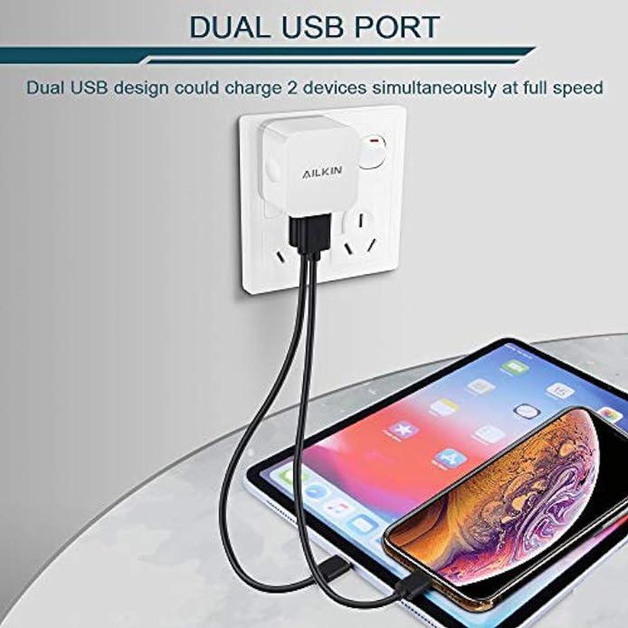 Alt view image 6 of 7 - 2Pack USB Wall Charger Plug, AILKIN 2.4A Dual Port USB Adapter Power Cube Fast Charging Station Box Base for iPhone 15 14 13 12 Pro Max SE 11 XR XS X/8, Samsung, Phones USB Charge Block-White Brick