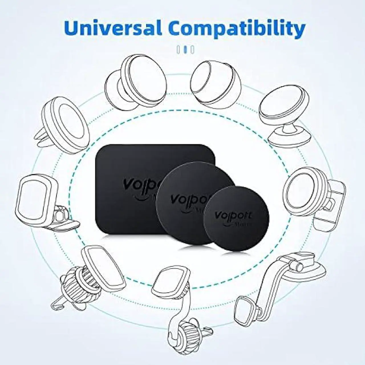 Alt view image 3 of 6 - Metal Plate for Phone Magnet, 10 Pack Volport MagicPlate with 3M Adhesive Replacement for Magnetic Phone Car Mount Holder & Cradle & Stand (Vent/CD/Windshield/Dashboard) - Rectangle and Round