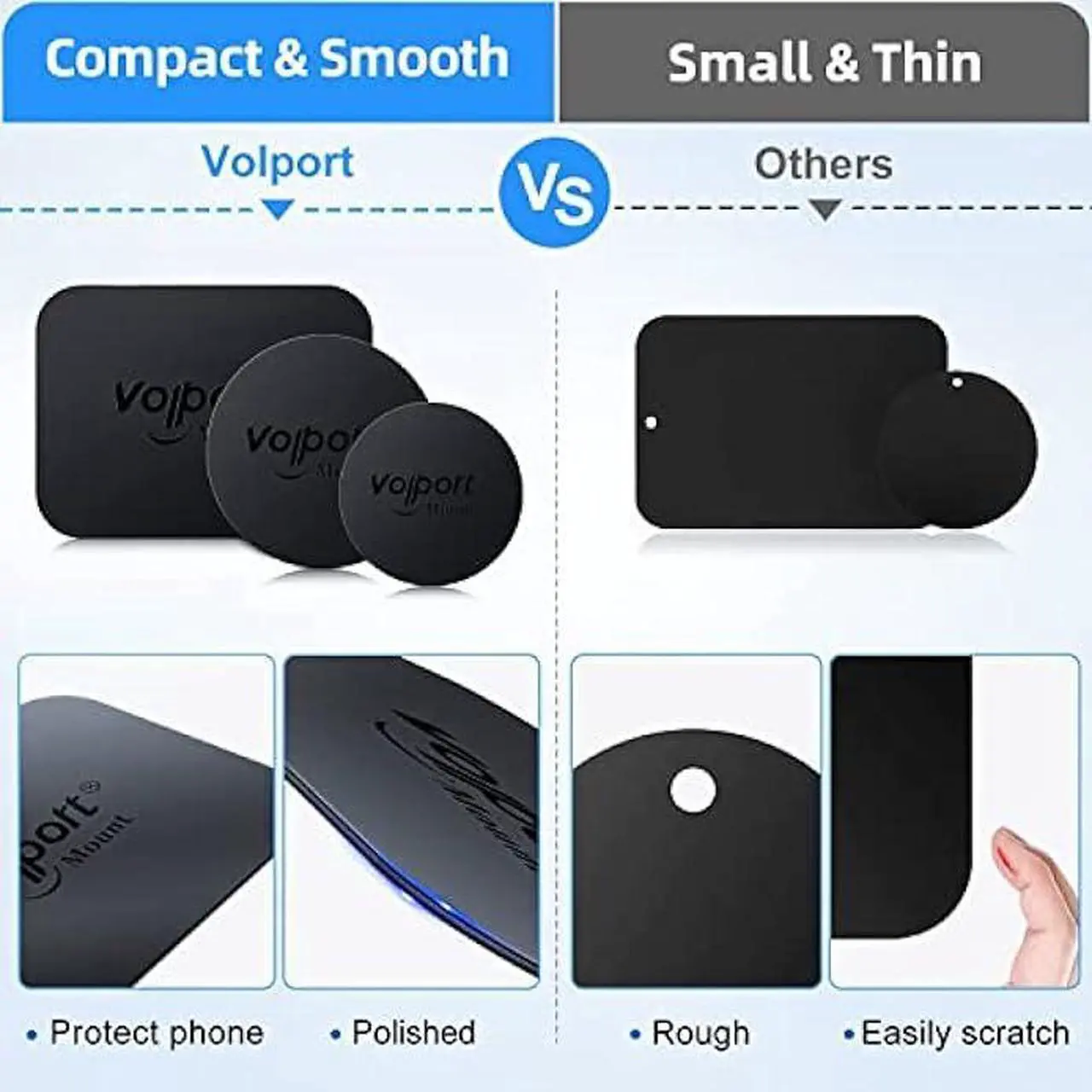 Alt view image 4 of 6 - Metal Plate for Phone Magnet, 10 Pack Volport MagicPlate with 3M Adhesive Replacement for Magnetic Phone Car Mount Holder & Cradle & Stand (Vent/CD/Windshield/Dashboard) - Rectangle and Round
