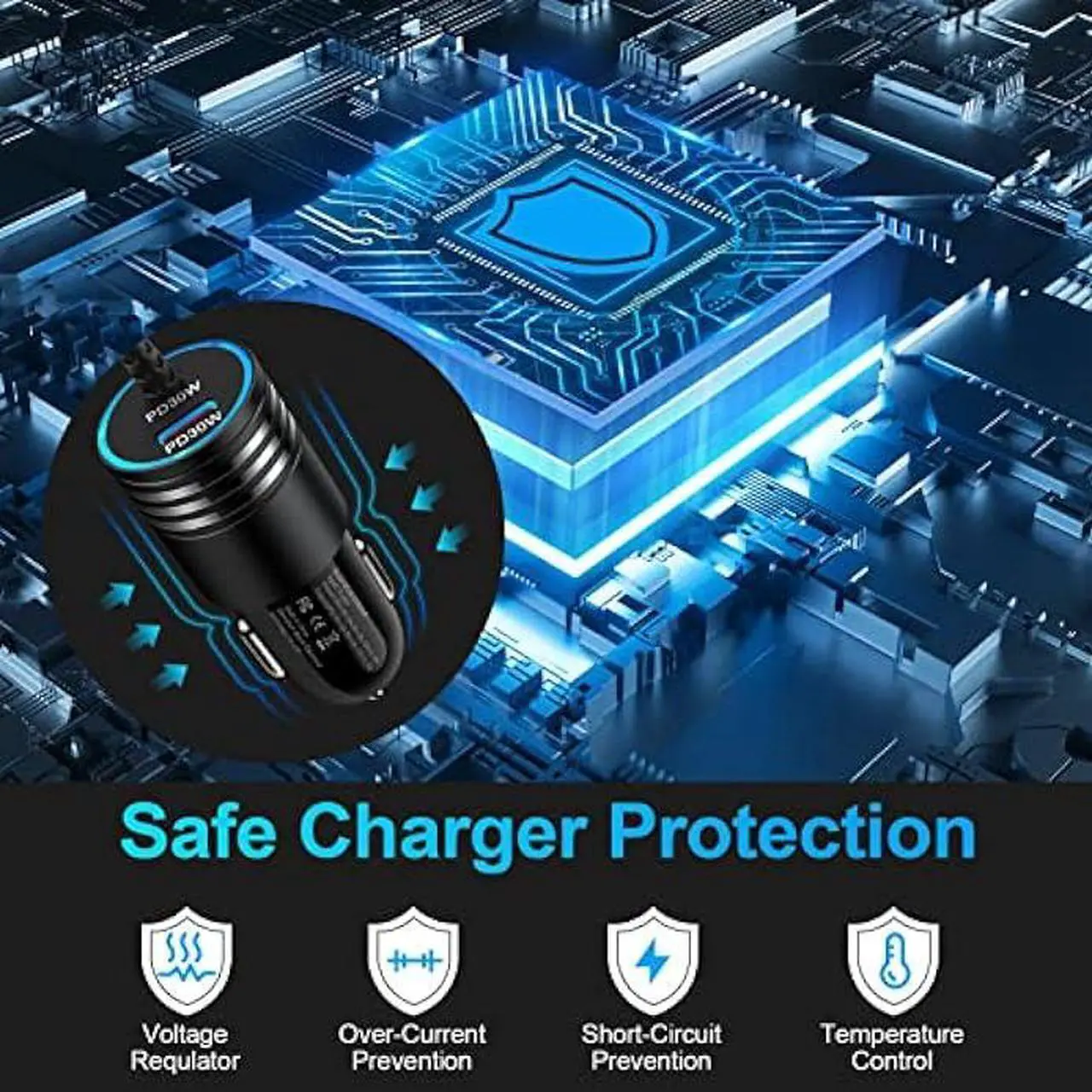 Alt view image 4 of 7 - Android USB C Samsung Super Fast Car Charger for Samsung Galaxy S23 Ultra/S23/A05S/A05/A14 5G/A54/S22/S21 fe/S20/A53 5G/A13/A03S/A32, 60W Fast Car Adapter with 30W Built-in Type C Fast Charging Cable