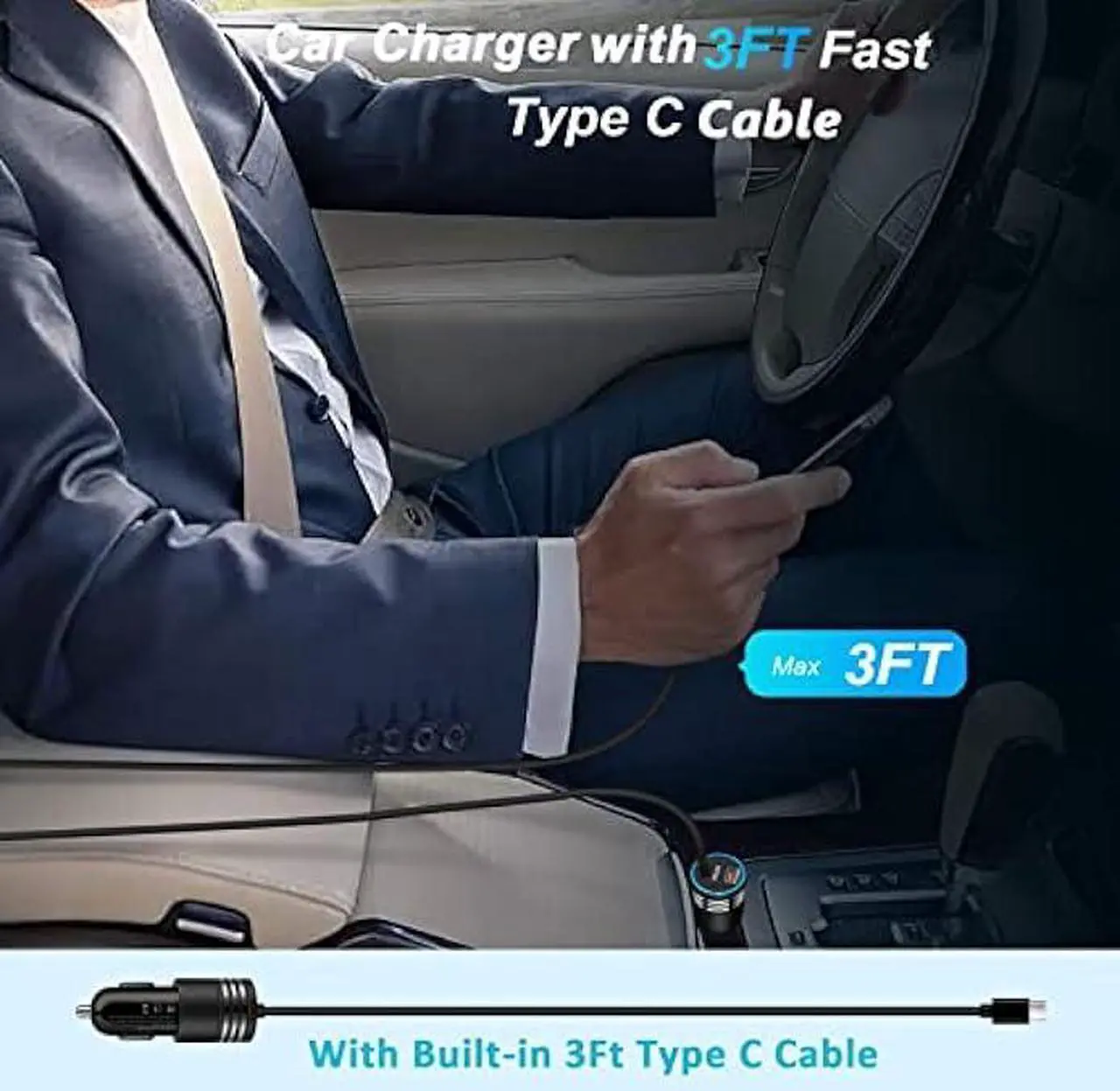 Alt view image 6 of 7 - Android USB C Samsung Super Fast Car Charger for Samsung Galaxy S23 Ultra/S23/A05S/A05/A14 5G/A54/S22/S21 fe/S20/A53 5G/A13/A03S/A32, 60W Fast Car Adapter with 30W Built-in Type C Fast Charging Cable