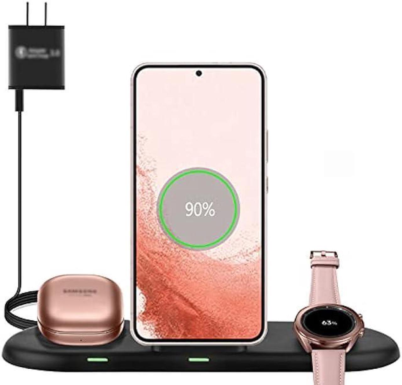 Main image of Wireless Charging Station 3 in 1, Fast Wireless Charger for Samsung Galaxy Watch 4, Active 2 Series and Galaxy Buds Series, Phone Charger Stand Dock Compatible with Samsung Galaxy S22 S20 Note(Black)