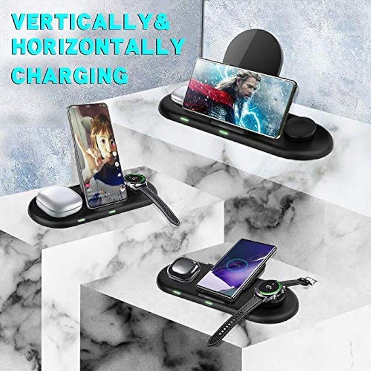 Alt view image 7 of 7 - Wireless Charging Station 3 in 1, Fast Wireless Charger for Samsung Galaxy Watch 4, Active 2 Series and Galaxy Buds Series, Phone Charger Stand Dock Compatible with Samsung Galaxy S22 S20 Note(Black)