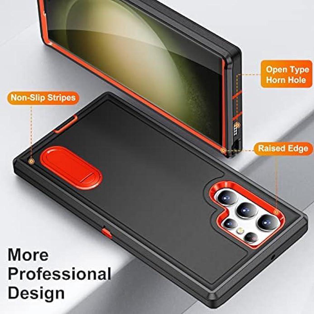 Alt view image 2 of 6 - BaHaHoues for Samsung Galaxy S23 Ultra Case, Samsung S23 Ultra Phone Case with Built in Kickstand, Shockproof/DropProof Military Grade Protective Cover for Galaxy S23 Ultra 5G (Black/Orange)