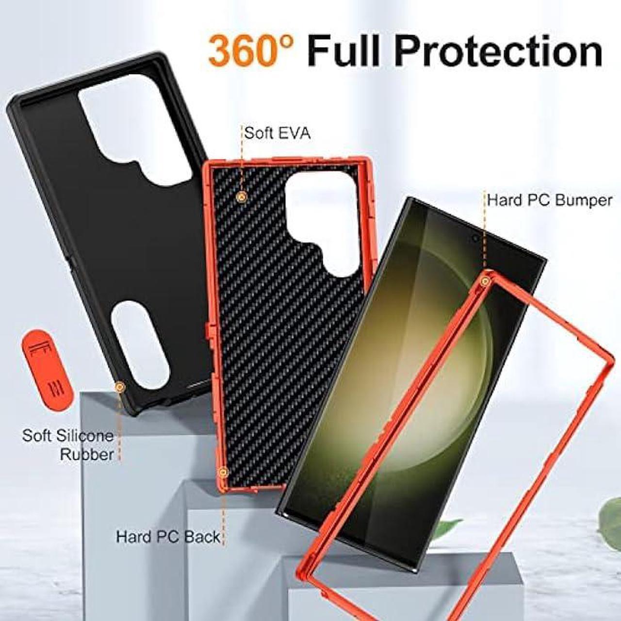 Alt view image 3 of 6 - BaHaHoues for Samsung Galaxy S23 Ultra Case, Samsung S23 Ultra Phone Case with Built in Kickstand, Shockproof/DropProof Military Grade Protective Cover for Galaxy S23 Ultra 5G (Black/Orange)