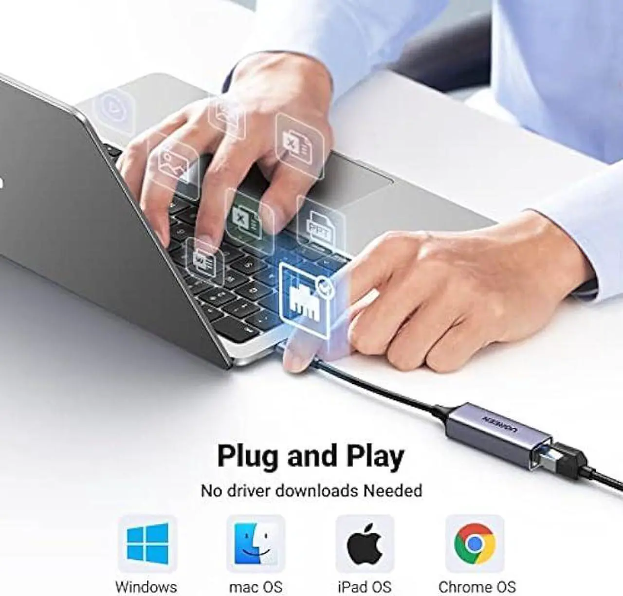 Alt view image 5 of 6 - UGREEN USB C to Ethernet Adapter, Gigabit RJ45 to USB 3.0 Type-C (Thunderbolt 3) Ethernet LAN Network Adapter, Compatible with MacBook Pro 2020/2019/2018/2017, iPad Pro, Dell XPS and More (Space Gray)