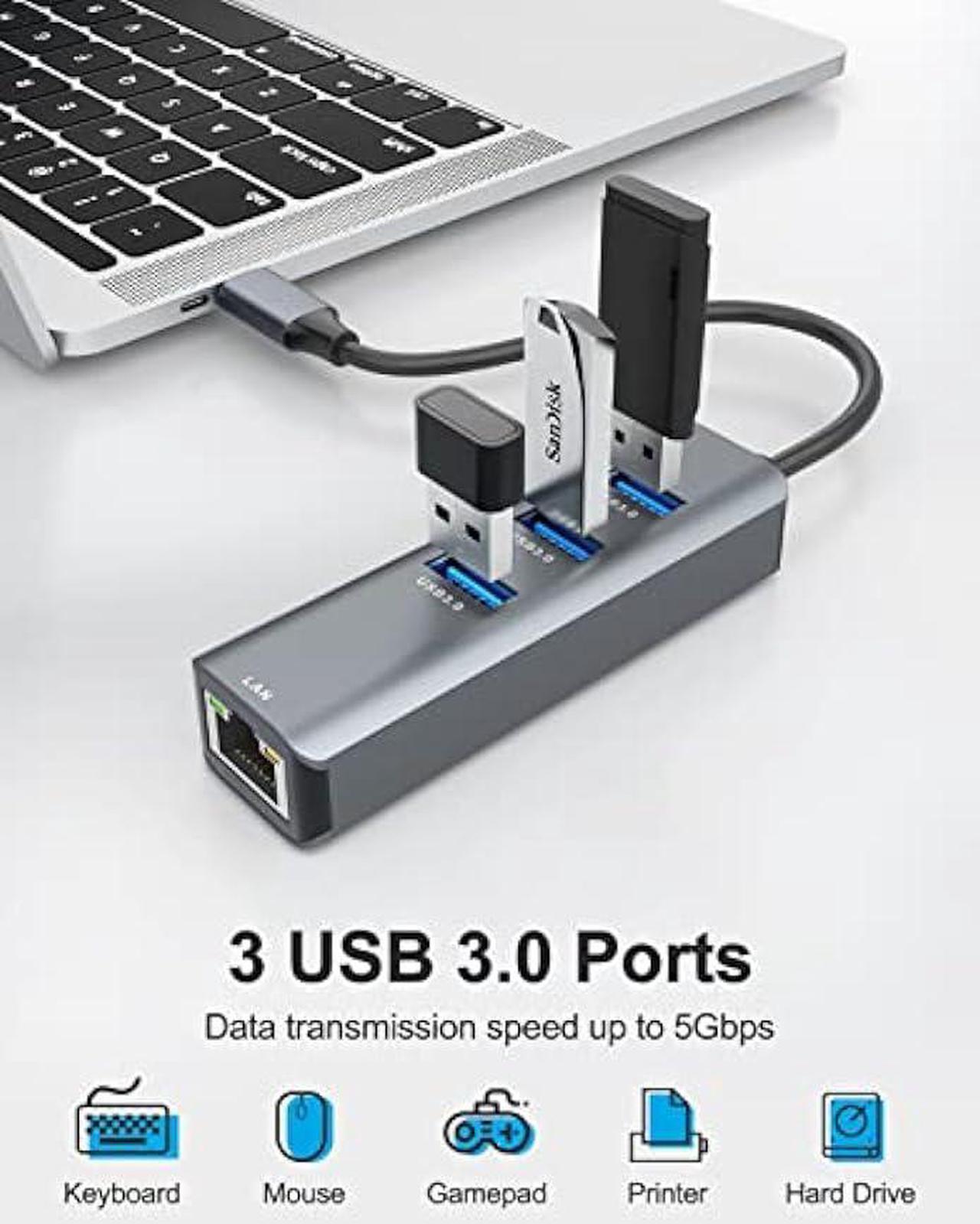 Alt view image 3 of 6 - Ethernet to USB C Adapter, ABLEWE 4-in-1 Aluminum USB C to Ethernet Adapter, with 3 USB 3.0 Ports, for MacBook Pro 2019/2018/2017, Chromebook, Linux, and More Type C Devices