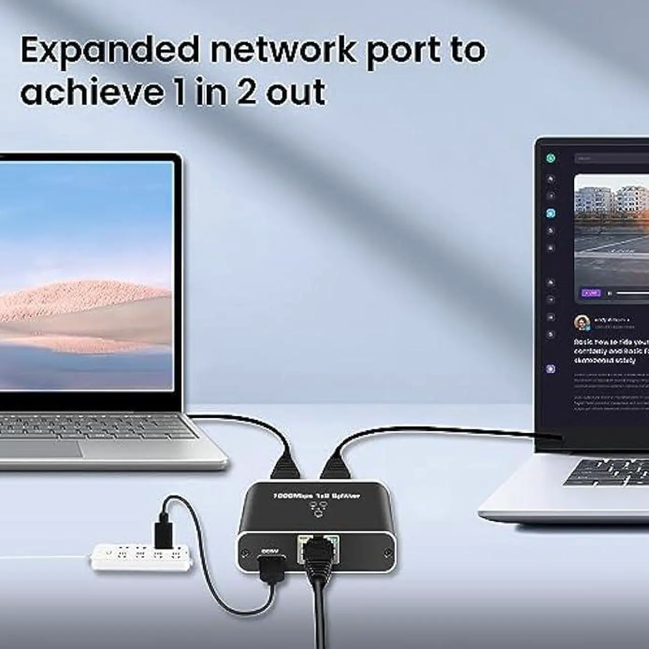 Alt view image 2 of 7 - RJ45 Ethernet Splitter 1 to 2 Out, NEWCARE 1000Mbps Network Splitter with USB Power Cable, Gigabit LAN Internet Splitter Connector for Cat 5/5e/6/7/8, Support Two Devices Working Simultaneously