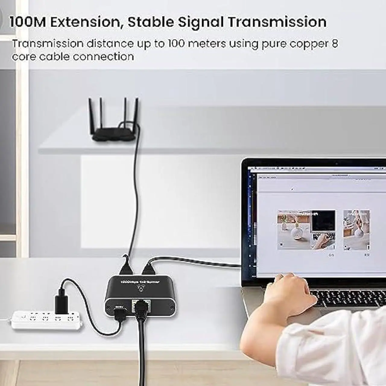 Alt view image 3 of 7 - RJ45 Ethernet Splitter 1 to 2 Out, NEWCARE 1000Mbps Network Splitter with USB Power Cable, Gigabit LAN Internet Splitter Connector for Cat 5/5e/6/7/8, Support Two Devices Working Simultaneously