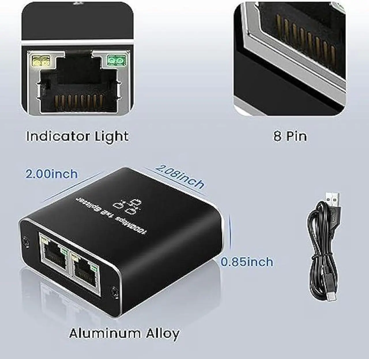 Alt view image 7 of 7 - RJ45 Ethernet Splitter 1 to 2 Out, NEWCARE 1000Mbps Network Splitter with USB Power Cable, Gigabit LAN Internet Splitter Connector for Cat 5/5e/6/7/8, Support Two Devices Working Simultaneously