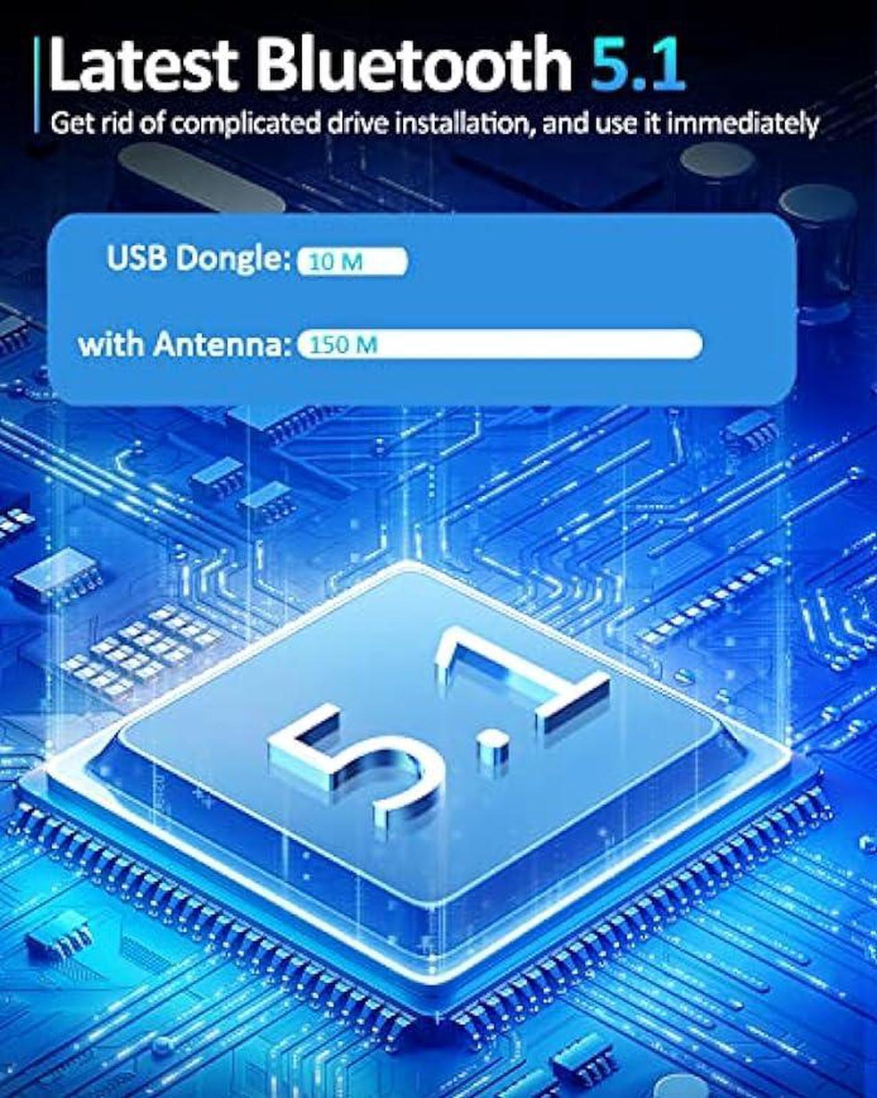Alt view image 2 of 6 - ZEXMTE USB Bluetooth Adapter for PC 5.1, Long Range Bluetooth USB Adapter for Windows 11/10, 492FT/150M Bluetooth Dongle 5.1 EDR, Plug & Play for Desktop, Laptop, Printers, Mouse, Speakers