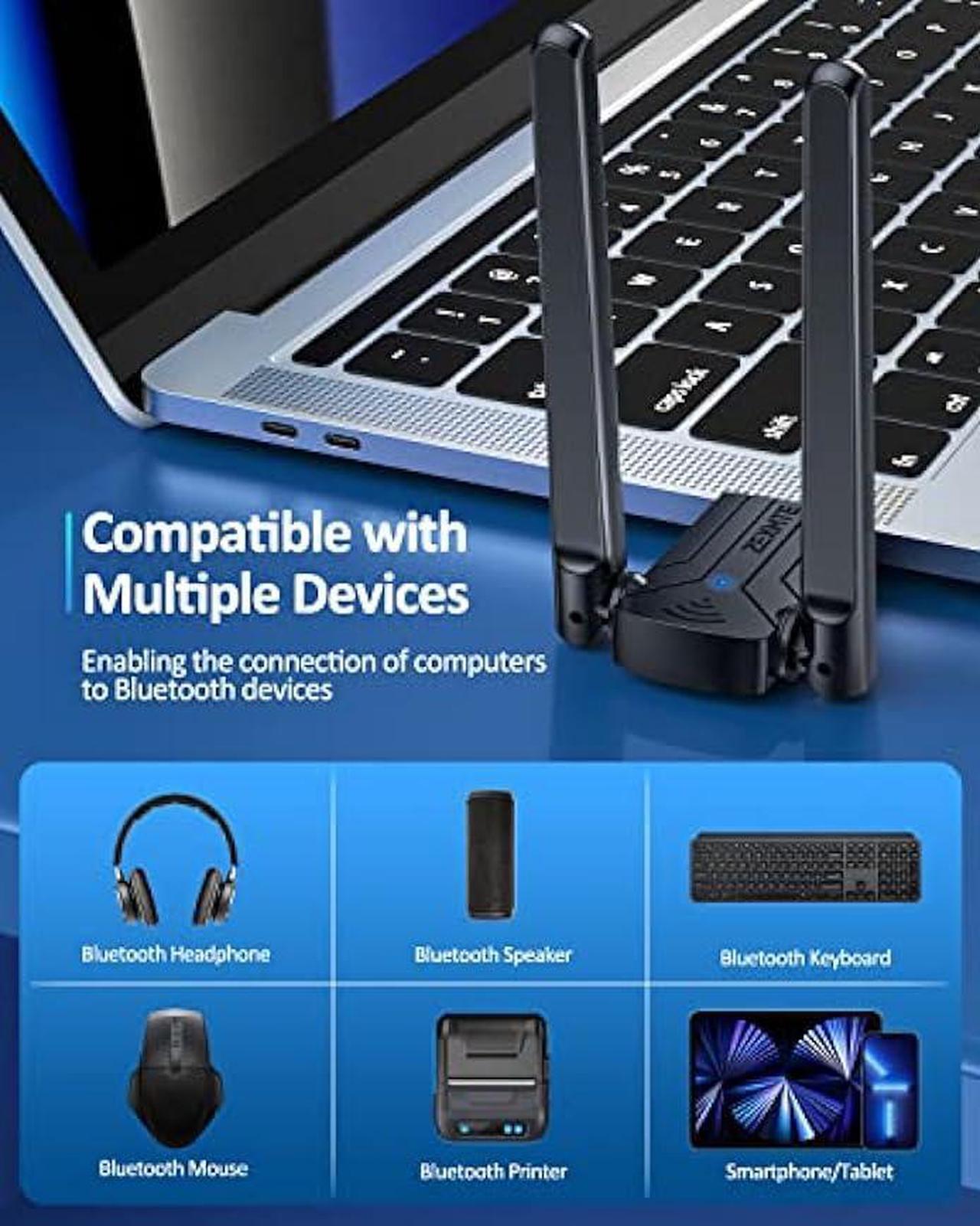 Alt view image 6 of 6 - ZEXMTE USB Bluetooth Adapter for PC 5.1, Long Range Bluetooth USB Adapter for Windows 11/10, 492FT/150M Bluetooth Dongle 5.1 EDR, Plug & Play for Desktop, Laptop, Printers, Mouse, Speakers