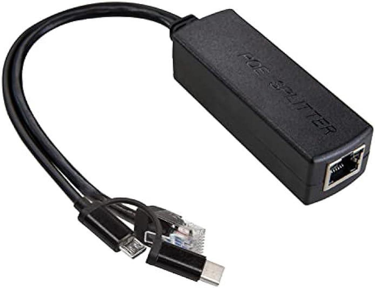 UCTRONICS Gigabit PoE Splitter 5V 3A, 2-in-1 PoE to USB C/Micro USB Adapter, IEEE 802.3af/at Compliant 10/100/1000Mbps for Raspberry Pi 3/4, Security IP Cameras and More