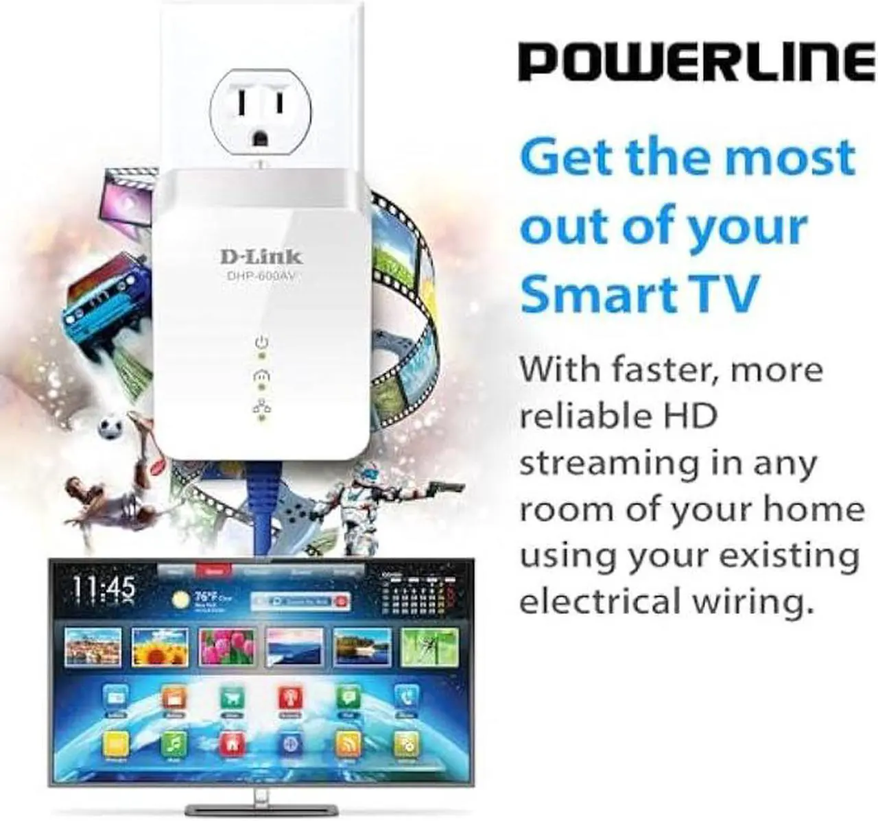 Alt view image 2 of 7 - D-Link Powerline Adapter Starter Kit Ethernet Over Power Gigabit AV2 Up to 1000Mbps MIMO Internet Network Wall Plug In (DHP-601AV)
