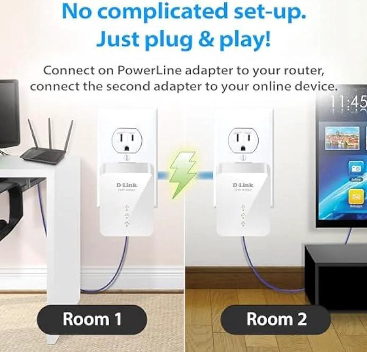 Alt view image 5 of 7 - D-Link Powerline Adapter Starter Kit Ethernet Over Power Gigabit AV2 Up to 1000Mbps MIMO Internet Network Wall Plug In (DHP-601AV)