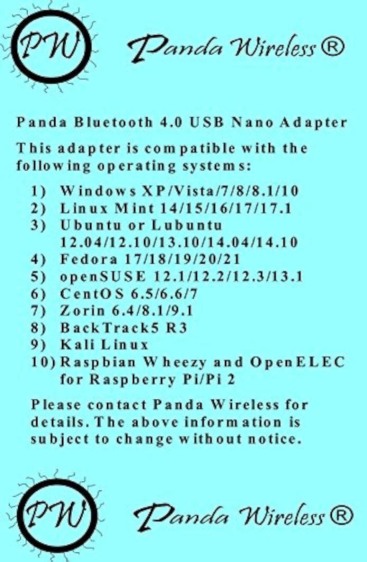 Alt view image 5 of 6 - Panda Bluetooth 4.0 USB Nano Adapter - Windows XP/Vista/7/8/8.1/10/11, Mint, Ubuntu, Fedora, openSUSE, Lubuntu, Zorin, BackTrack5 R3, Kali Linux, Raspbrian Wheezy and OpenELEC