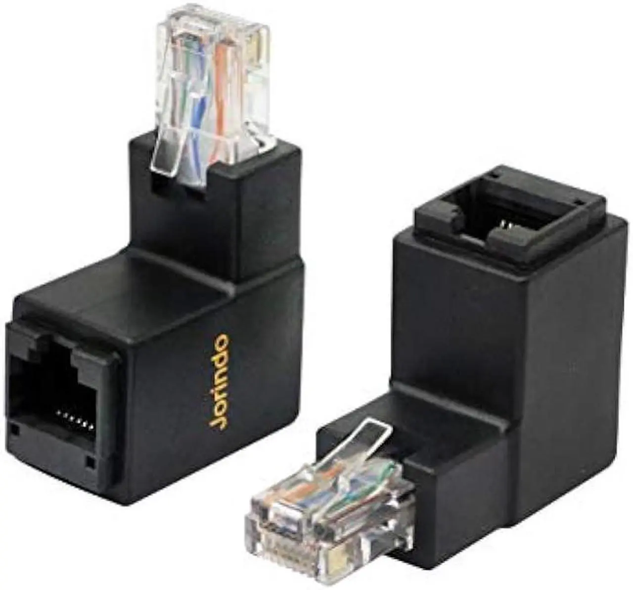 Main image of CERRXIAN 90 Degree Ethernet LAN RJ45 Male to Female, Right Angle Network Cat5 / Cat5e / Cat6 Extender Adapter(2-Pack) Black,(Up Angle)