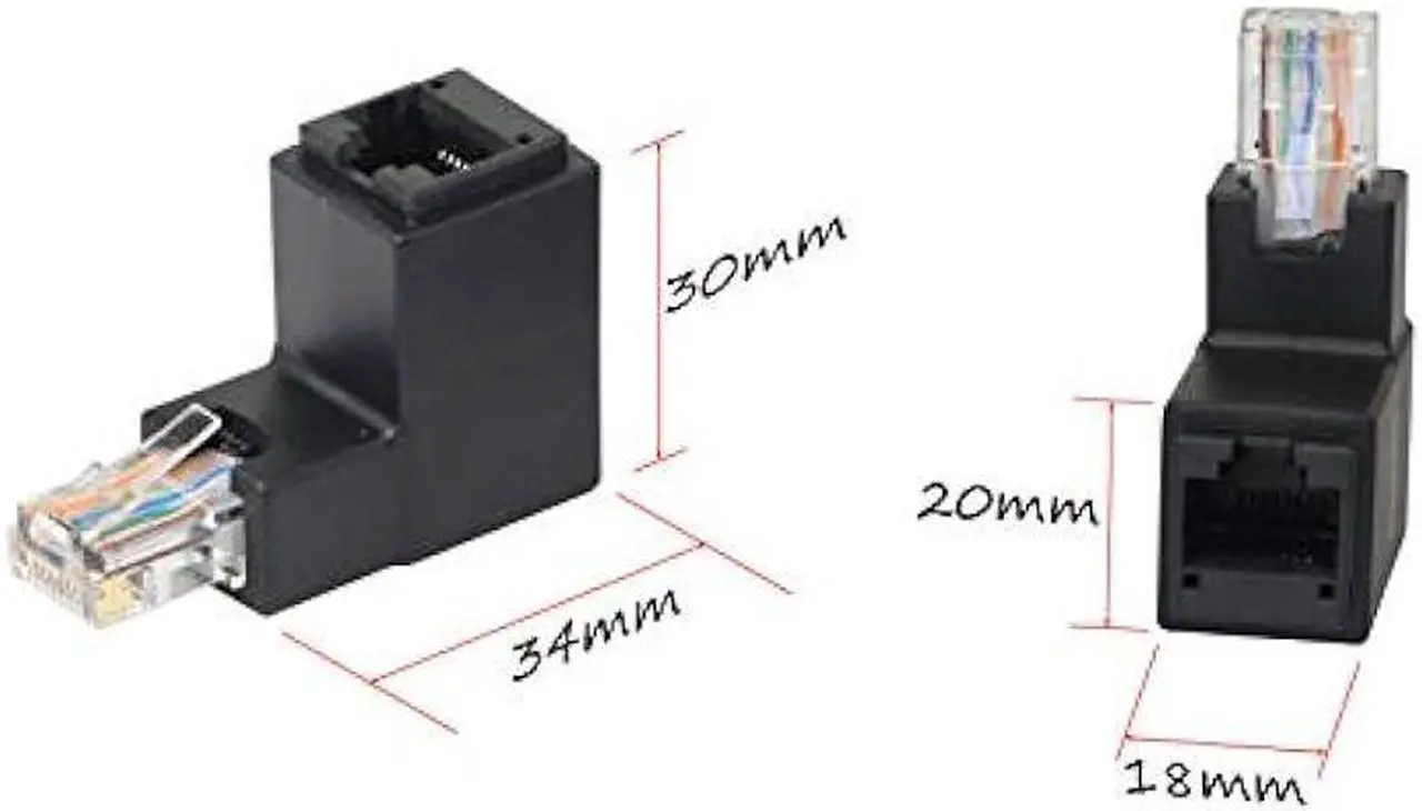 Alt view image 4 of 7 - CERRXIAN 90 Degree Ethernet LAN RJ45 Male to Female, Right Angle Network Cat5 / Cat5e / Cat6 Extender Adapter(2-Pack) Black,(Up Angle)