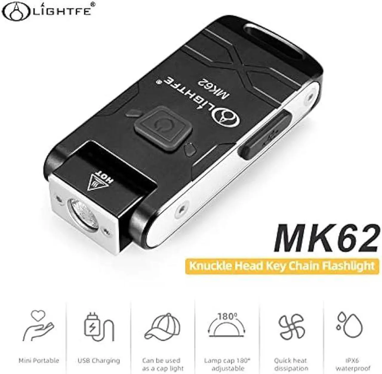 Alt view image 3 of 6 - LIGHTFE MK62 Mini Keychain Flashlight USB Rechargeable CREE LED Flashlight 350 Lumens Knuckle Head Long Runtime High Waterproof for Everyday Carry Camping Emergency LED Light Torch
