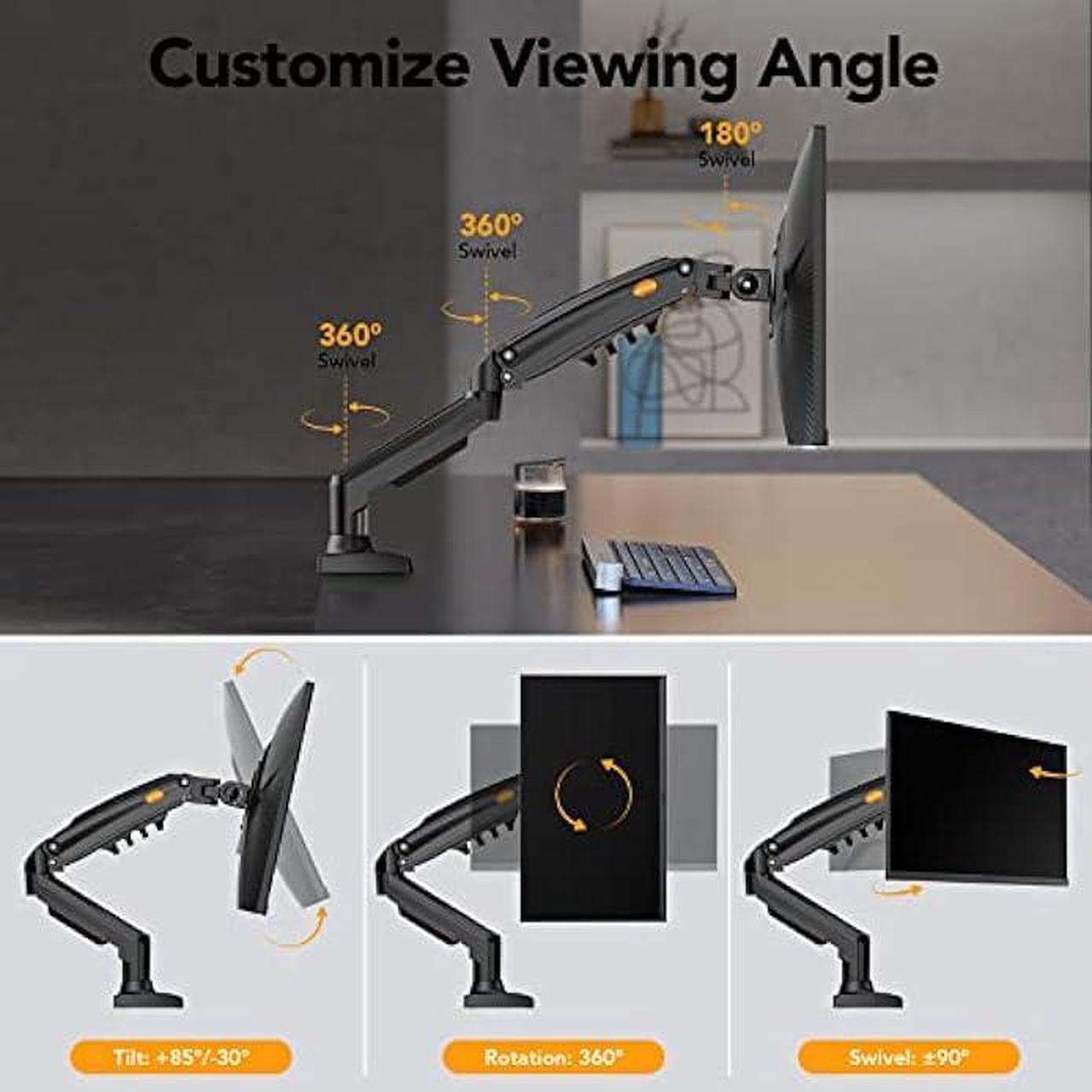 Alt view image 3 of 5 - KOORUI Single Monitor Mount, Vertical, Swivel, Adjustable Gas Spring Monitor Arm Fits 17-32inch, 4.4-19.8lbs Monitor, Monitor Stand for Desk with Clamp/Grommet Mounting Base