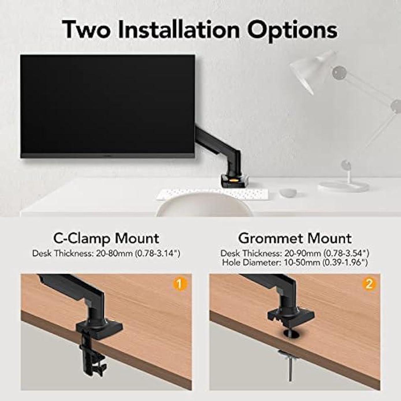 Alt view image 4 of 5 - KOORUI Single Monitor Mount, Vertical, Swivel, Adjustable Gas Spring Monitor Arm Fits 17-32inch, 4.4-19.8lbs Monitor, Monitor Stand for Desk with Clamp/Grommet Mounting Base