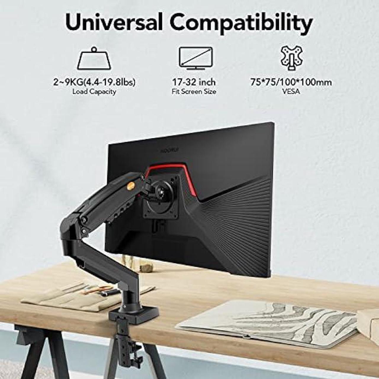 Alt view image 2 of 5 - KOORUI Single Monitor Mount, Vertical, Swivel, Adjustable Gas Spring Monitor Arm Fits 17-32inch, 4.4-19.8lbs Monitor, Monitor Stand for Desk with Clamp/Grommet Mounting Base