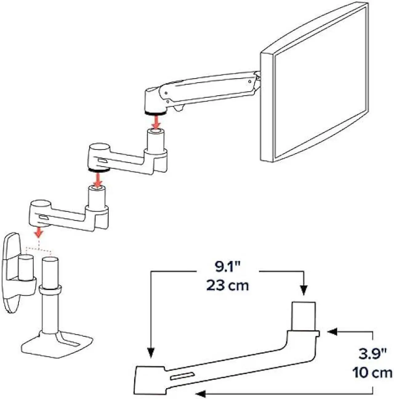 Alt view image 2 of 3 - Ergotron  LX Monitor Arm Extension  Add-on for LX Desk and LX Wall Monitor Arms, LX Keyboard Arm  Matte Black