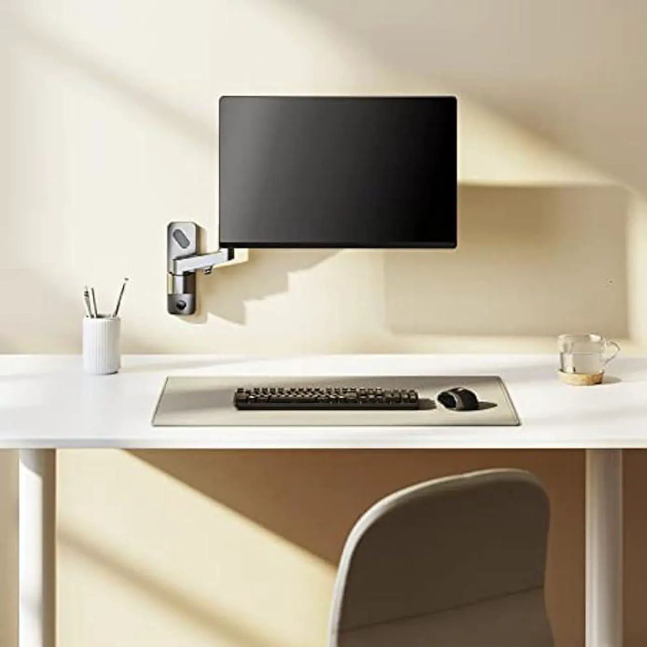 Alt view image 2 of 6 - WALI Single Monitor Wall Mount, Computer Wall Mount Monitor Arm Holds up to 26.4lbs, Heavy Duty Gas Spring Single Monitor Arm Screen up to 35 inch, Fully Adjustable Monitor Stand (GSWM001XL), Black