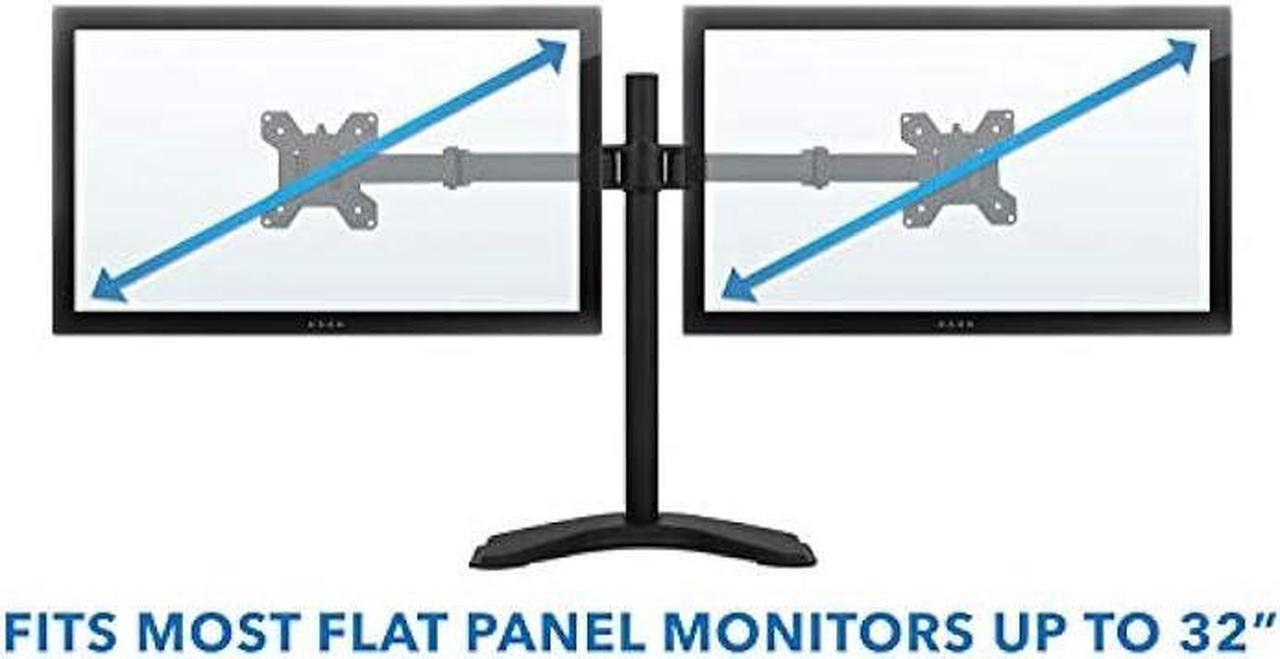 Alt view image 5 of 6 - Mount-It! Dual Monitor Stand | 2 Monitor Mount Fits 19 20 21.5 24 27 29 32 Inch Computer Screens | Free Standing and Grommet Bases | Two Heavy Duty Tilt Swivel Height Adjustable Arms | VESA Compatible