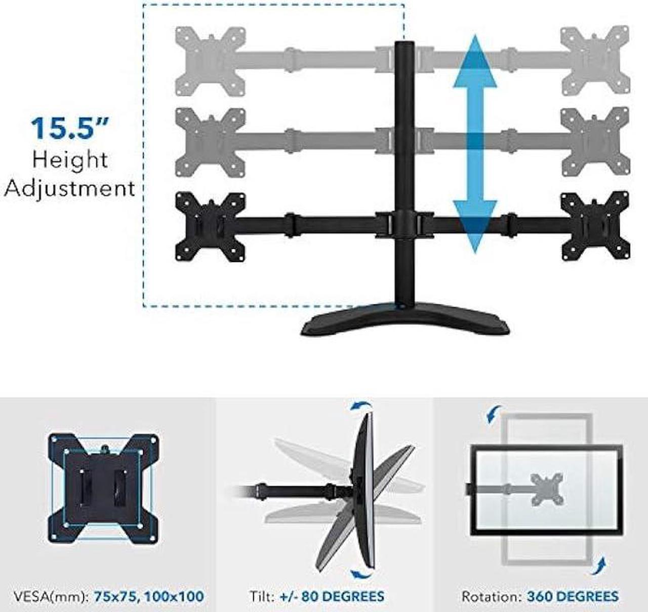 Alt view image 6 of 6 - Mount-It! Dual Monitor Stand | 2 Monitor Mount Fits 19 20 21.5 24 27 29 32 Inch Computer Screens | Free Standing and Grommet Bases | Two Heavy Duty Tilt Swivel Height Adjustable Arms | VESA Compatible