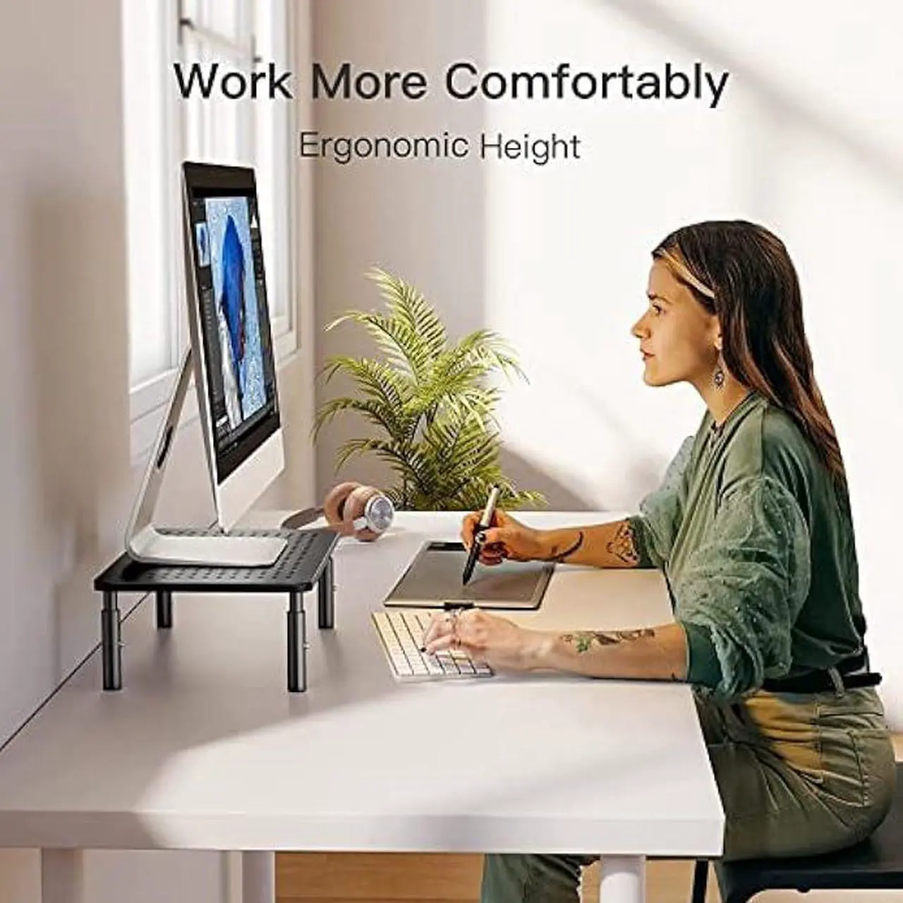 Alt view image 2 of 6 - Monitor Stand, Monitor Stand Riser 3 Height Adjustable, Monitor Riser with Airflow Vents, Laptop Stand for Desk, Laptop Riser, Desk Organizer for Monitor, 15.6 Laptop, PC, Printer