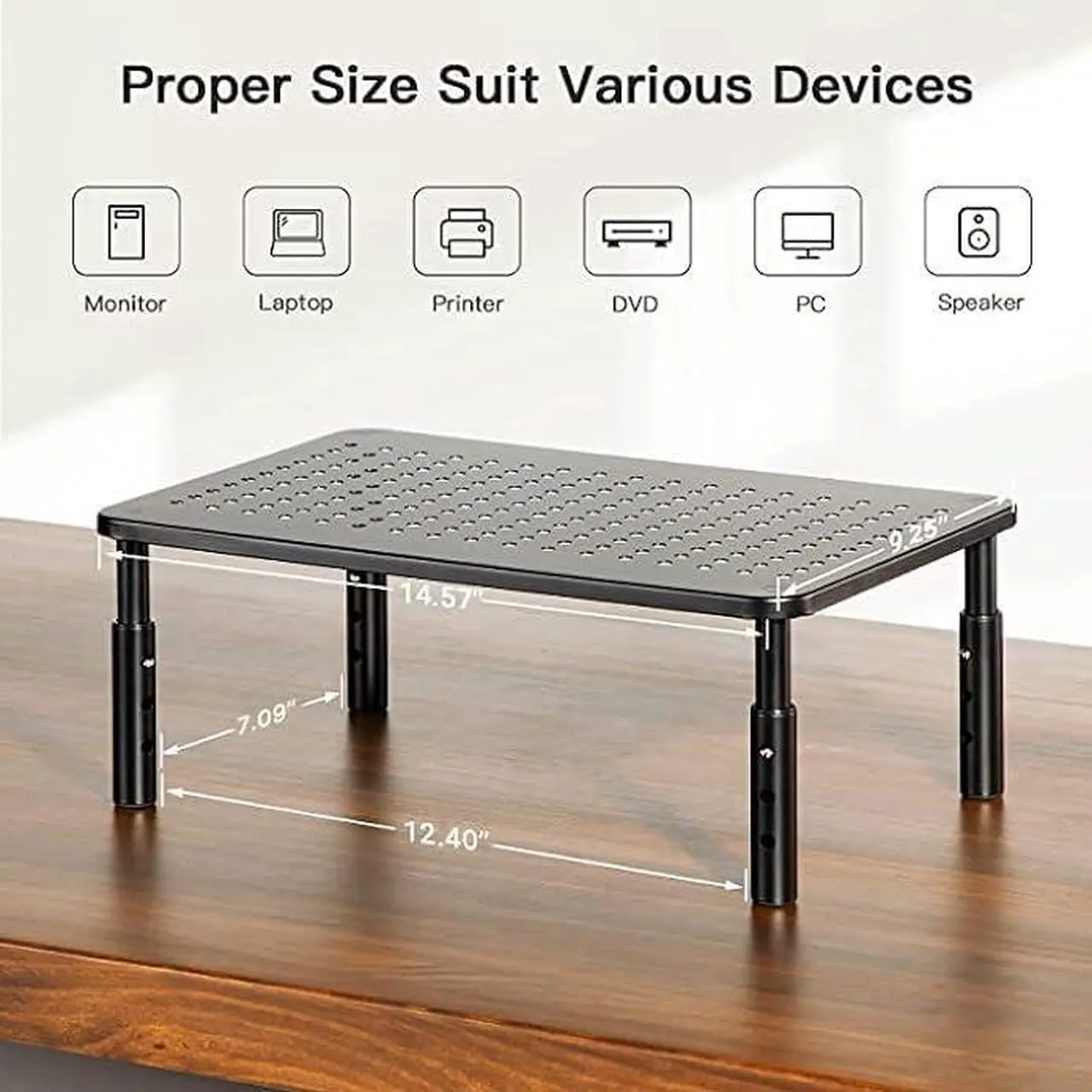 Alt view image 6 of 6 - Monitor Stand, Monitor Stand Riser 3 Height Adjustable, Monitor Riser with Airflow Vents, Laptop Stand for Desk, Laptop Riser, Desk Organizer for Monitor, 15.6 Laptop, PC, Printer