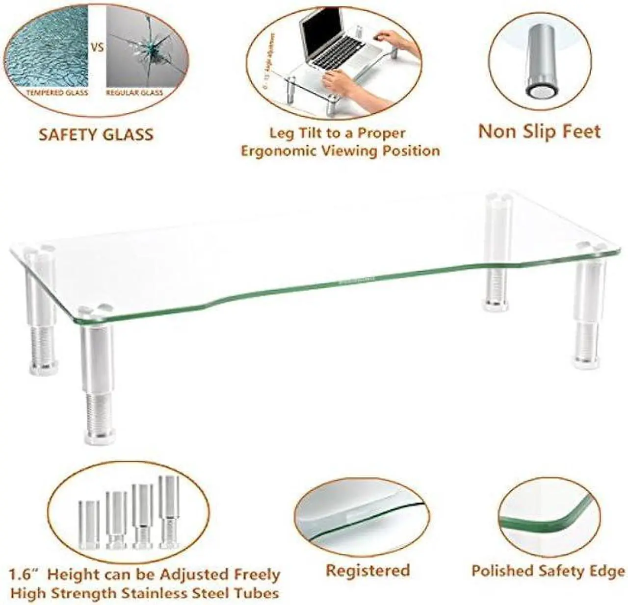 Alt view image 2 of 6 - Clear Computer Monitor Riser with Height Adjustable Multi Media Desktop Stand for Flat Screen LCD LED TV, Laptop/Notebook/Xbox One,HD01T-001