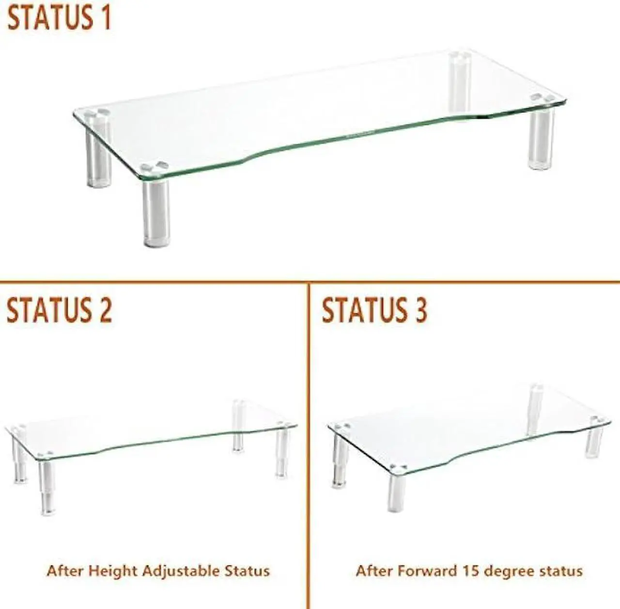 Alt view image 4 of 6 - Clear Computer Monitor Riser with Height Adjustable Multi Media Desktop Stand for Flat Screen LCD LED TV, Laptop/Notebook/Xbox One,HD01T-001