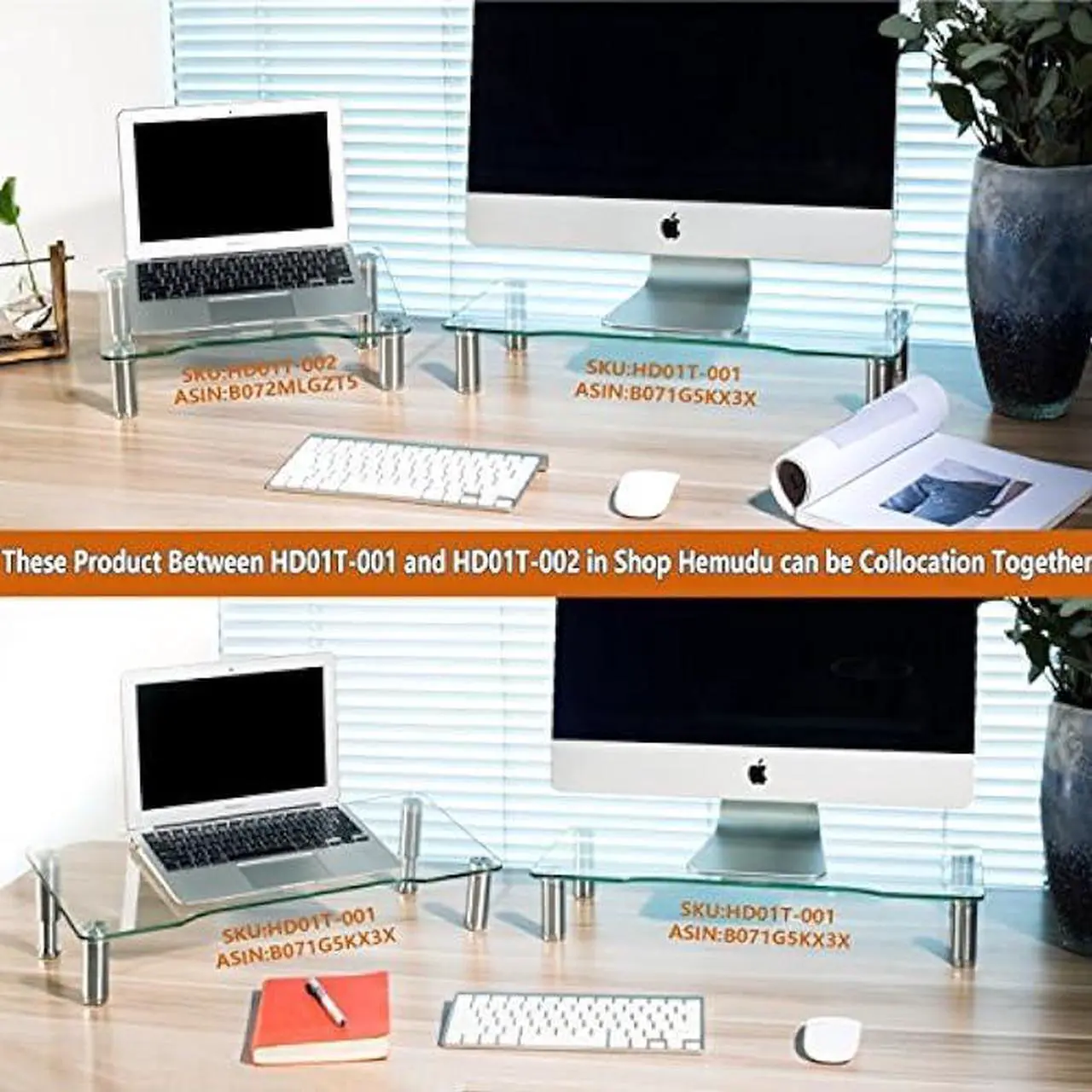 Alt view image 5 of 6 - Clear Computer Monitor Riser with Height Adjustable Multi Media Desktop Stand for Flat Screen LCD LED TV, Laptop/Notebook/Xbox One,HD01T-001