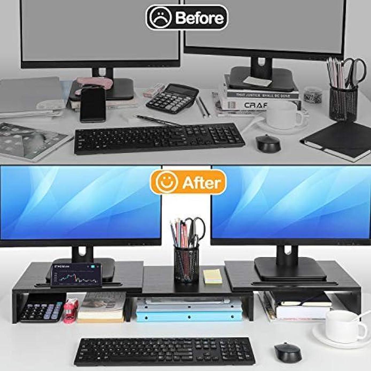 Alt view image 3 of 6 - AMERIERGO Dual Monitor Stand Riser for 2 Monitors, Monitor Stand for Desk, Adjustable Computer Monitor Stand with 2 Slot, Multifunctional Desktop Organizer Stand for Laptop, PC, Computer, Printer