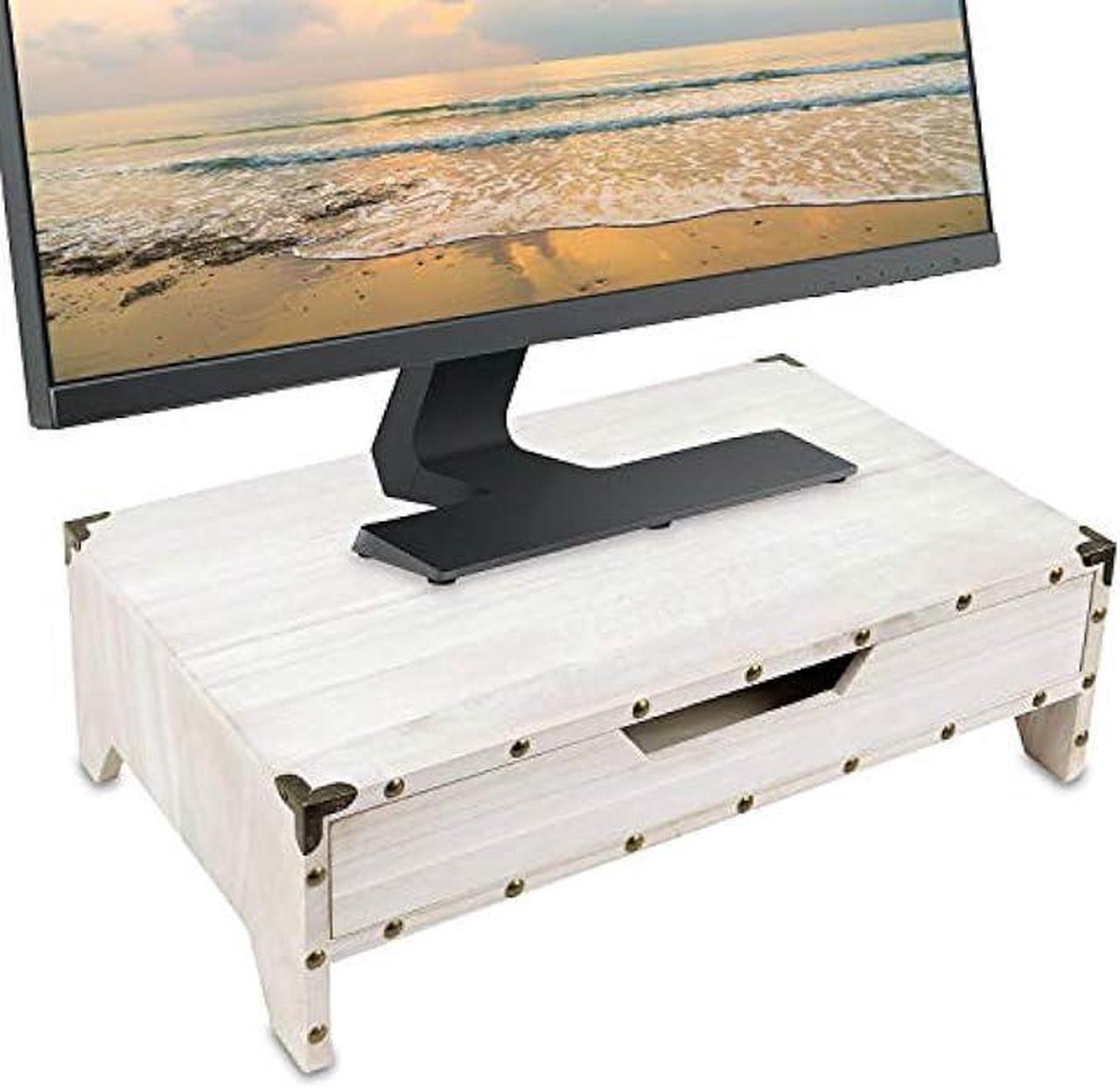 Main image of Ikee Design Wooden Monitor Stand Riser with Drawer,Wood Desktop Stands for Laptop Computer/TV/PC, Wood Clutter-Free Desk Stand with Storage Organizer, 16 1/2 W x 10 1/4 D x 5 1/8 H, White