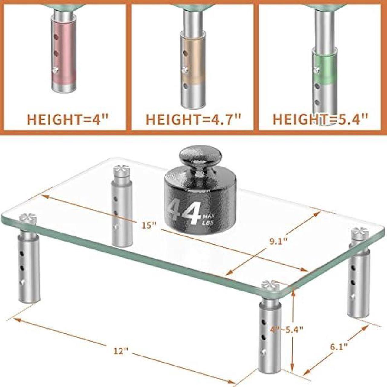 Alt view image 6 of 6 - Hemudu Monitor Stand -3 Adjustable Height Monitor Riser, Computer Monitor Stand, Desktop Organizer, Monitor Stand Riser for PC, Computer, Laptop Clear