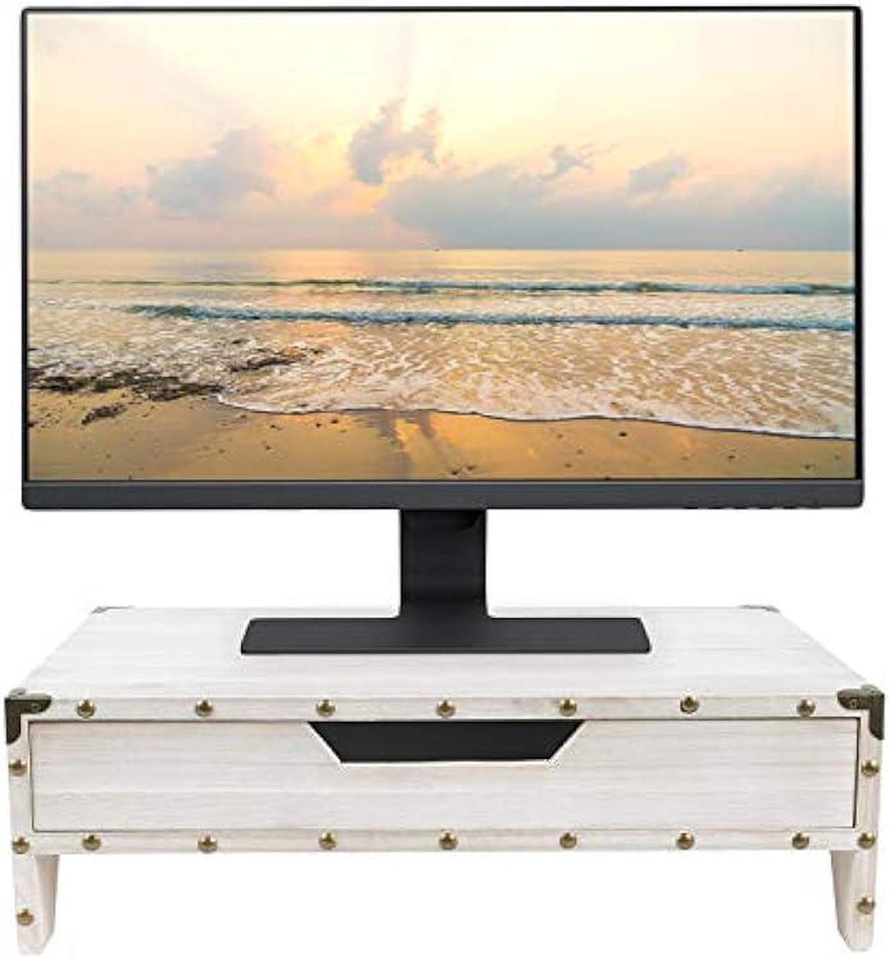 Alt view image 2 of 6 - Ikee Design Wooden Monitor Stand Riser with Drawer,Wood Desktop Stands for Laptop Computer/TV/PC, Wood Clutter-Free Desk Stand with Storage Organizer, 16 1/2 W x 10 1/4 D x 5 1/8 H, White
