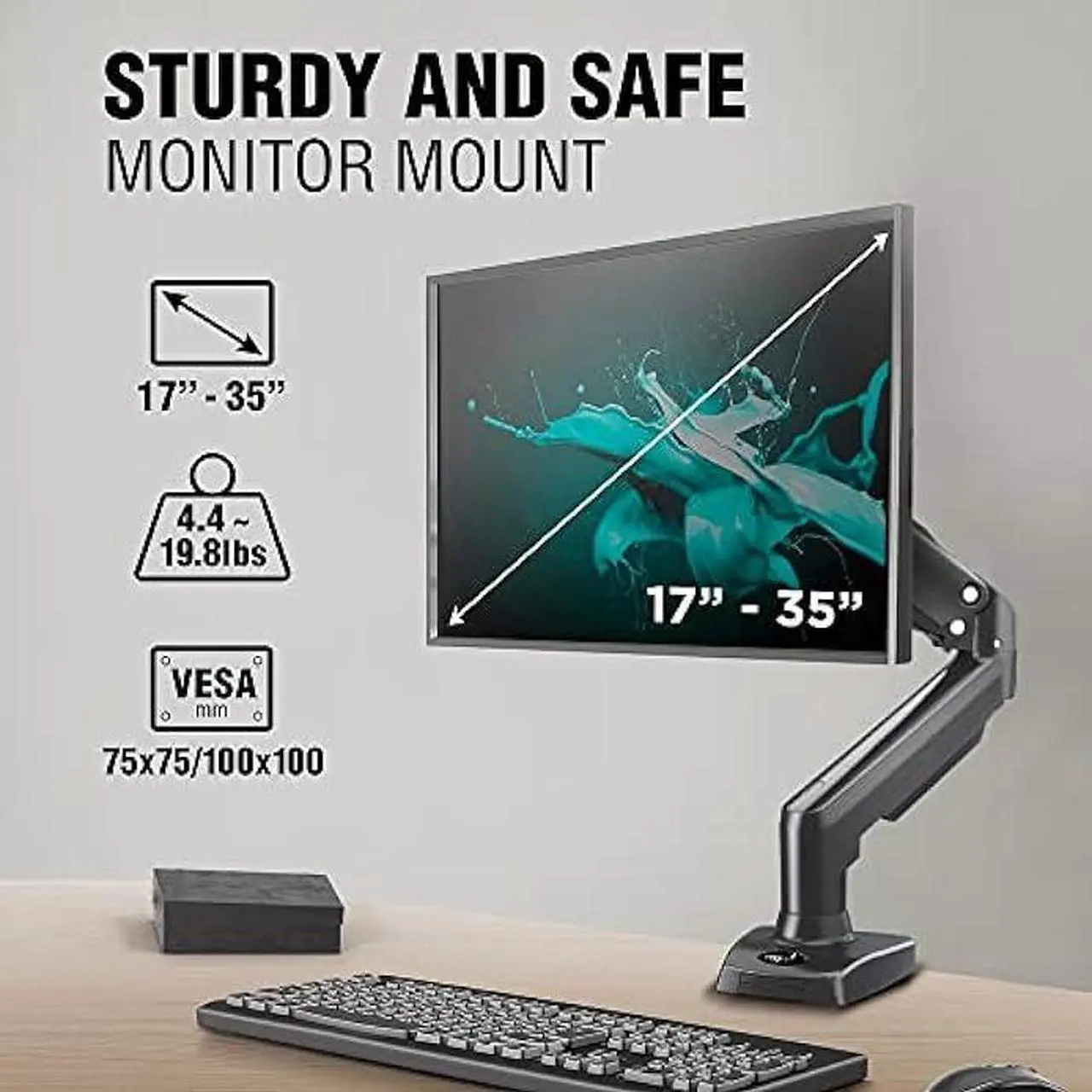 Alt view image 2 of 7 - ELG Full Motion Swivel Monitor Desk Mount Stand Gas Spring for 17 to 35'' Display (4.4lbs to 19.8lbs Load), Computer Monitor Stand F80N, Black