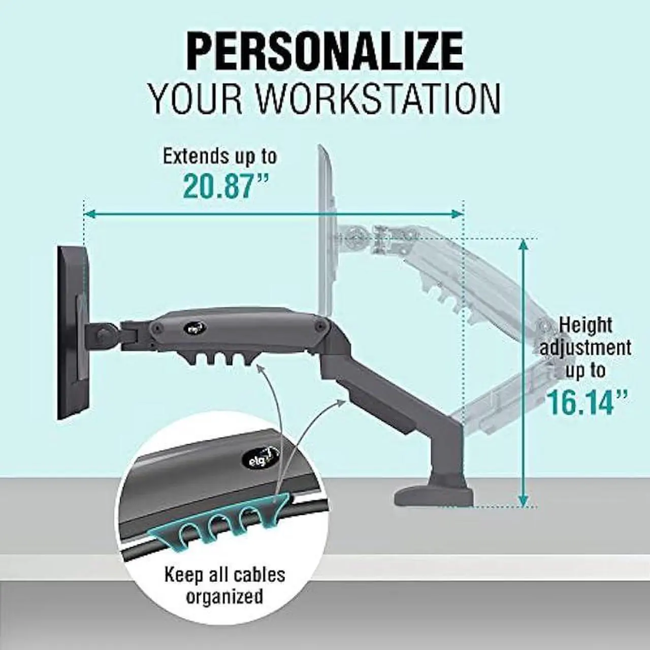 Alt view image 6 of 7 - ELG Full Motion Swivel Monitor Desk Mount Stand Gas Spring for 17 to 35'' Display (4.4lbs to 19.8lbs Load), Computer Monitor Stand F80N, Black