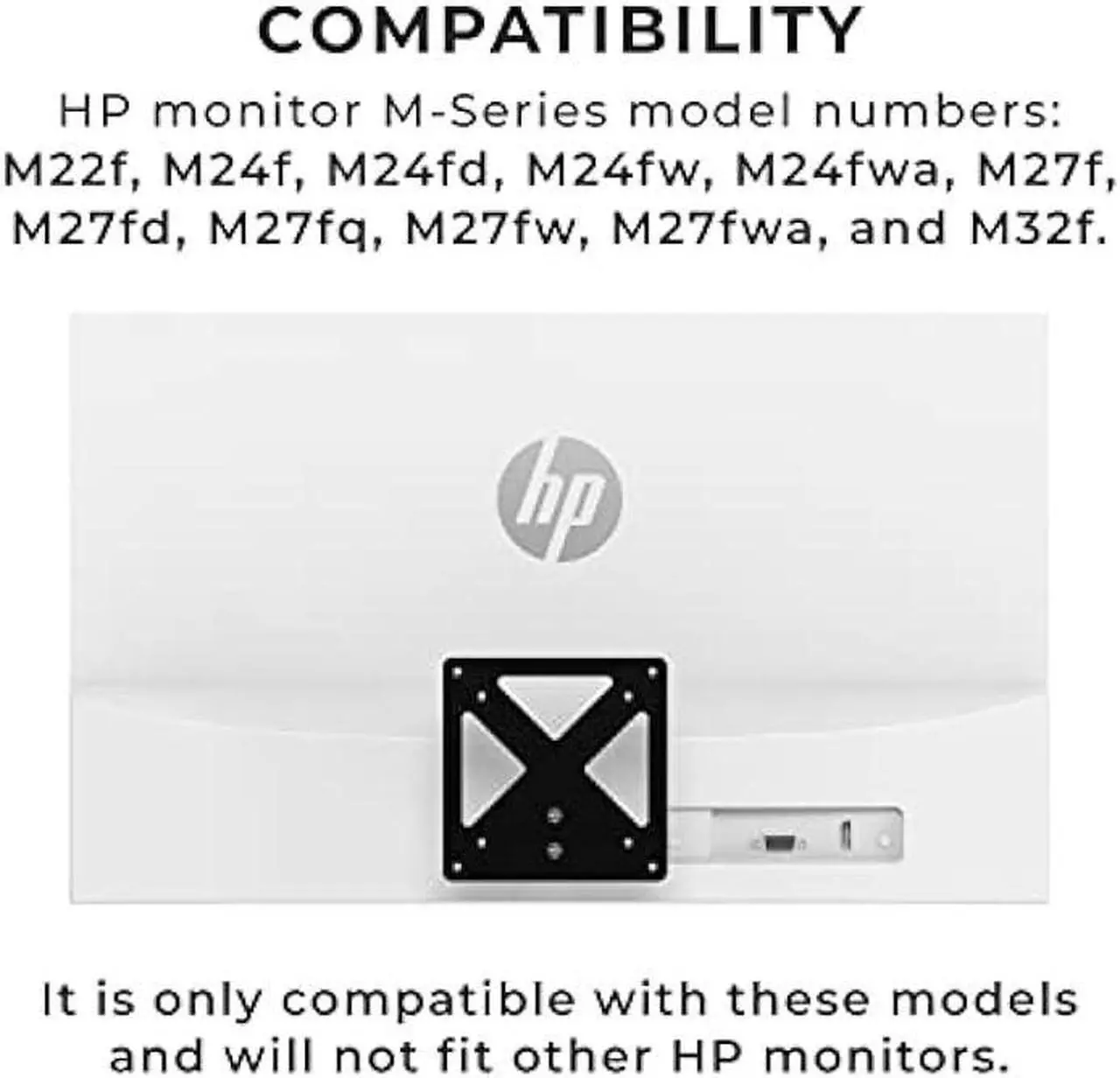 Alt view image 2 of 6 - HumanCentric VESA Mount Adapter for HP M Series Monitors M22f, M24f, M24fd, M24fw, M24fwa, M27f, M27fd, M27fq, M27fw, M27fwa, and M32f, VESA Adapter Bracket Mounts Monitor to Stand, Arm, Desk Mount