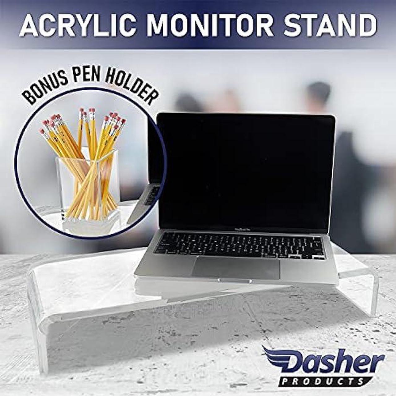 Alt view image 2 of 7 - Acrylic Monitor Stand with Matching Pen Holder, 12mm Thick Clear Acrylic Monitor Riser, Laptop Stand for Home, Office, and Work. Computer Desk Riser with Keyboard Storage for LCD LED TV Screen (Clear)