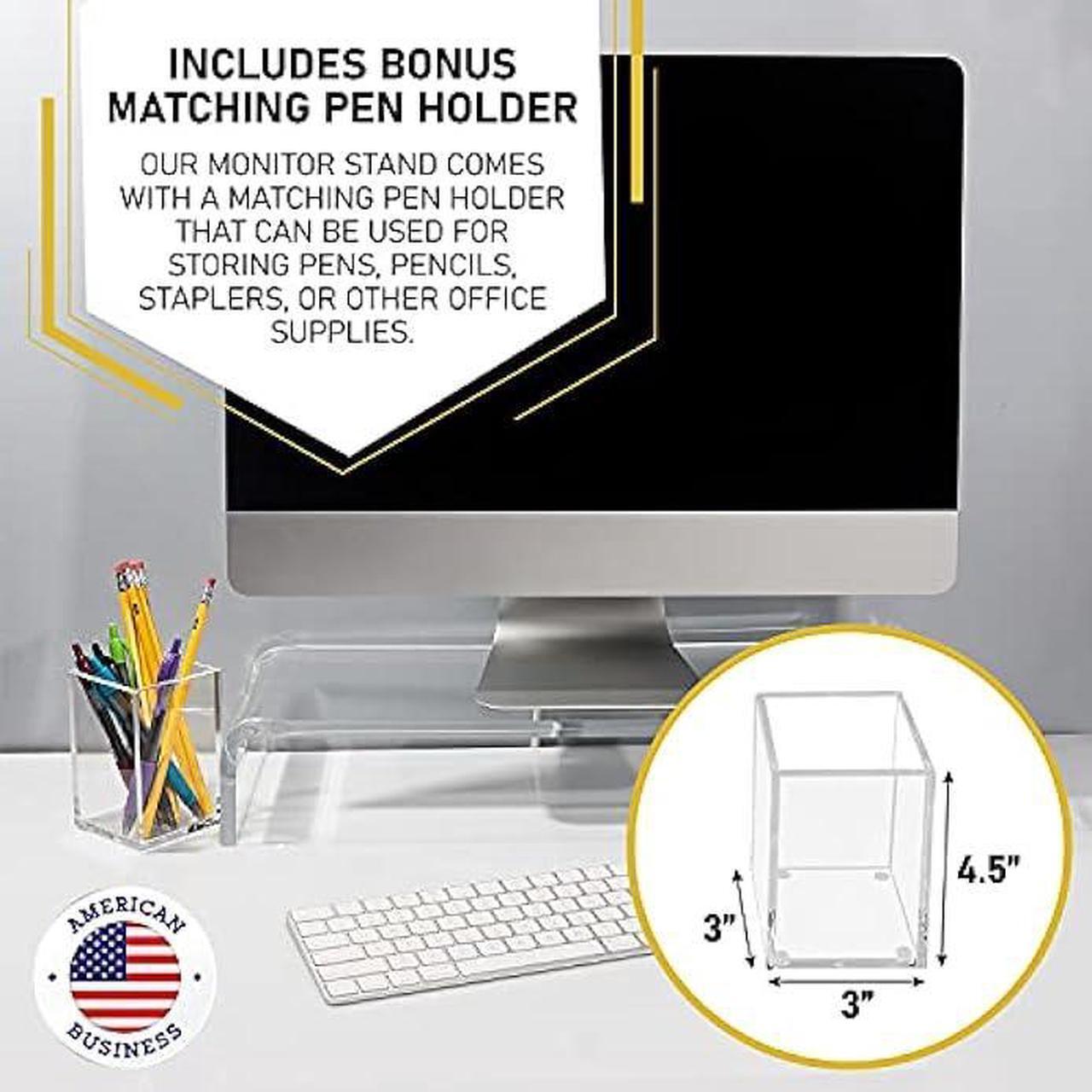 Alt view image 6 of 7 - Acrylic Monitor Stand with Matching Pen Holder, 12mm Thick Clear Acrylic Monitor Riser, Laptop Stand for Home, Office, and Work. Computer Desk Riser with Keyboard Storage for LCD LED TV Screen (Clear)