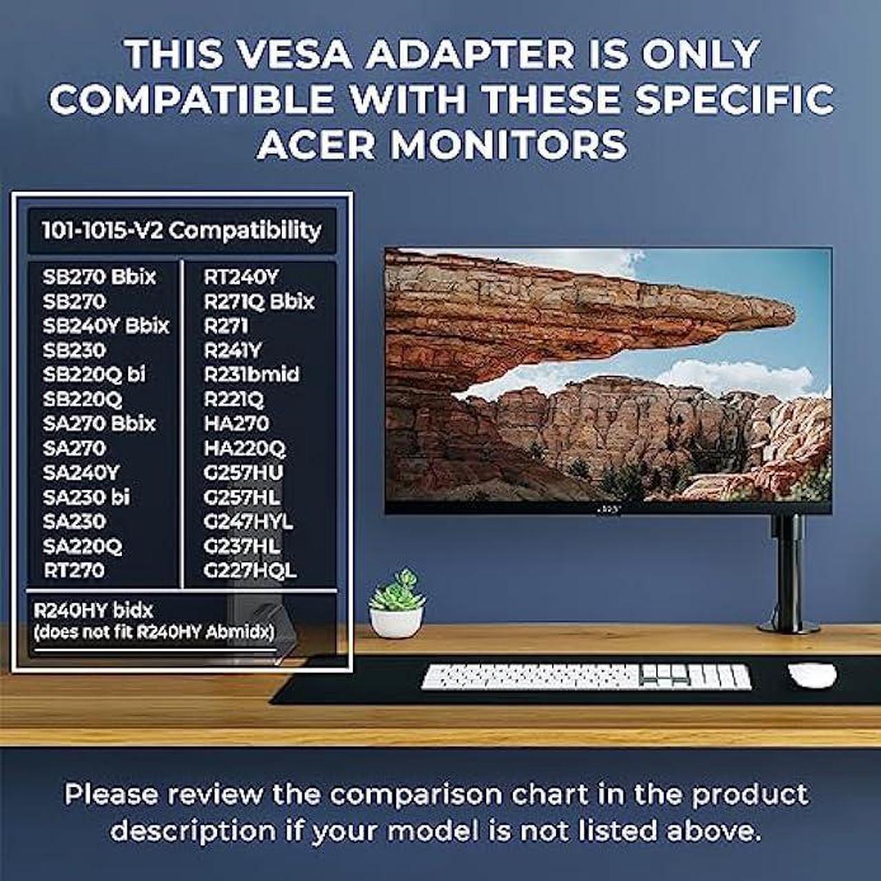 Alt view image 3 of 6 - HumanCentric VESA Mount Adapter Bracket, VESA Adapter Compatible with Acer Monitor R240HY bidx, R221Q, R271, SB220Q, R241Y, RT240Y, RT270, SA220Q, SA230 bi, SA240Y, SA270 Bbix, SB230, SB240Y and More