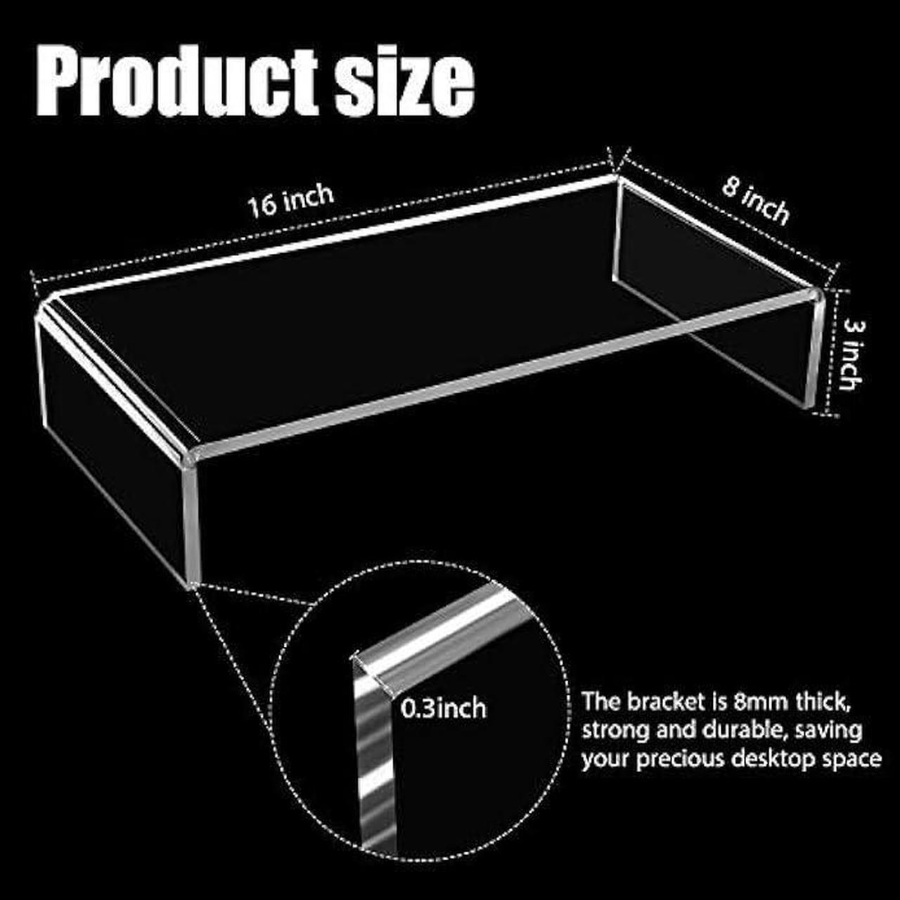 Alt view image 2 of 7 - 2 Pieces Clear Acrylic Computer Monitor Stand Holder Acrylic Stand Computer Stand Desktop Monitor Riser Stands for Home Office Business Laptop Screen TV Monitor, Wireless Keyboard Storage